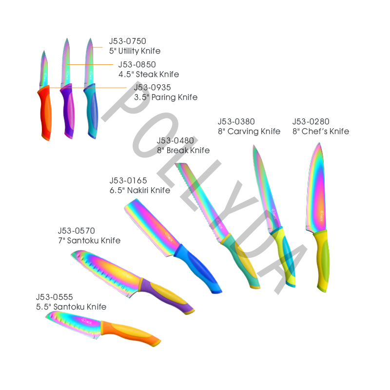 Non-stick Titanium Coating Knife kitchen knife PP+TPRhandle j53