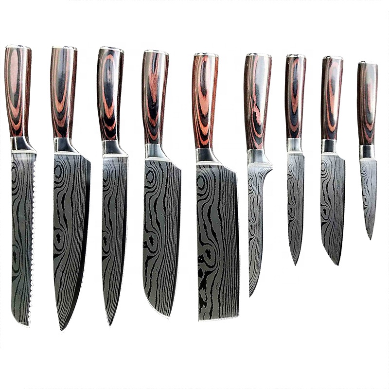 Super sharp chef knife kitchen knives with sandalwood handle, damascus steel chef's knife set