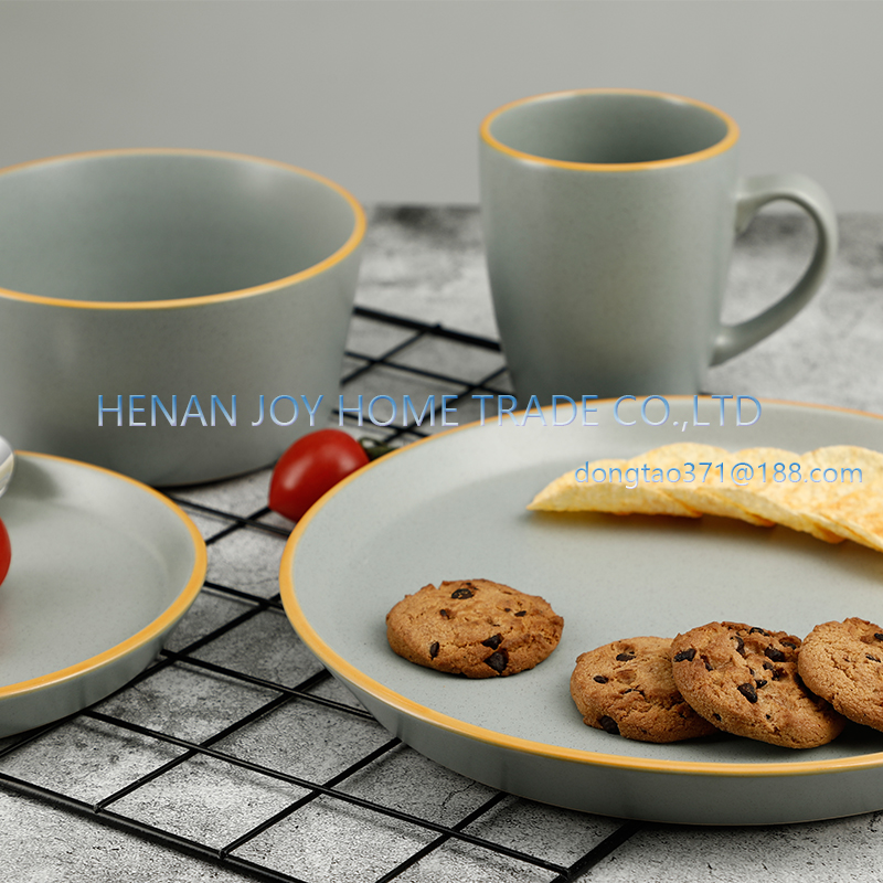 Stoneware Dinner Set with Color Edge