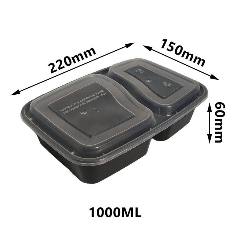 China Canton Fair Yiqiang A6828 Disposable Plastic Takeaway Microwavable Black 2 Compartment Bento Lunch Food Container Box Factory