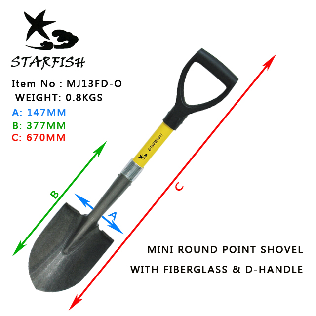 Mini round point shovel with fiberglass handle & D-grip