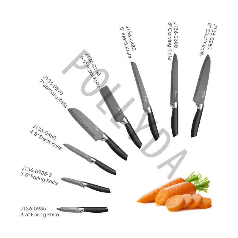 Non-stick Titanium Coating Knife W/ PP+ TPR handle kitchen knife J136