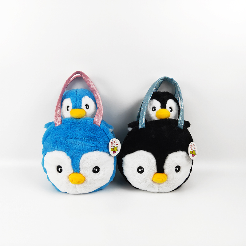 plush penguin bag with penguin toy