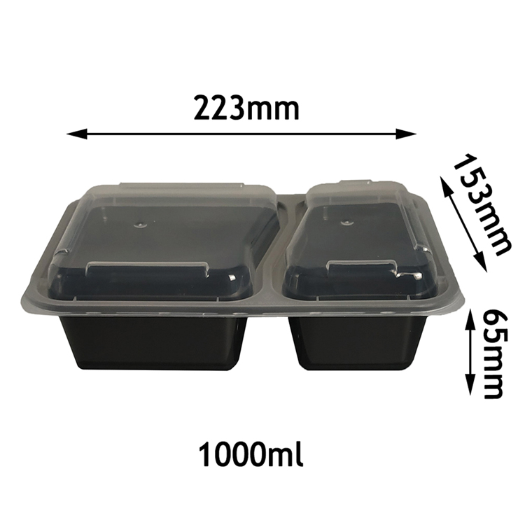 China Canton Fair Yiqiang A6868 Disposable Plastic Takeaway Microwavable Black 2 Compartment Bento Lunch Food Container Box Factory