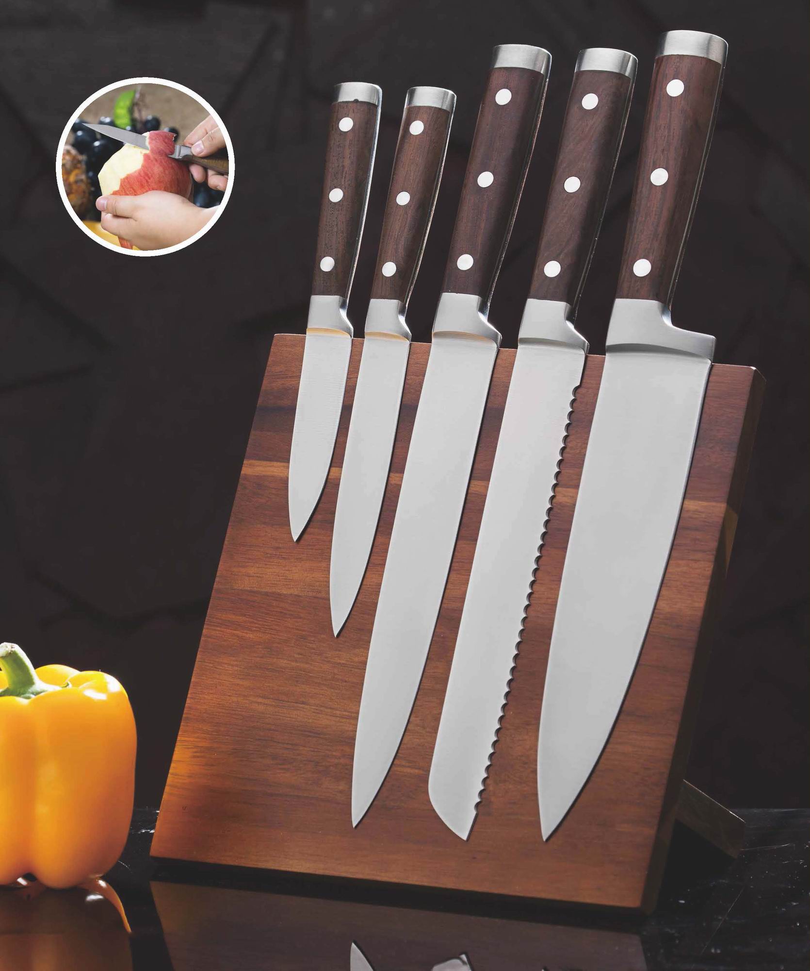 Monzo wooden handle knife set