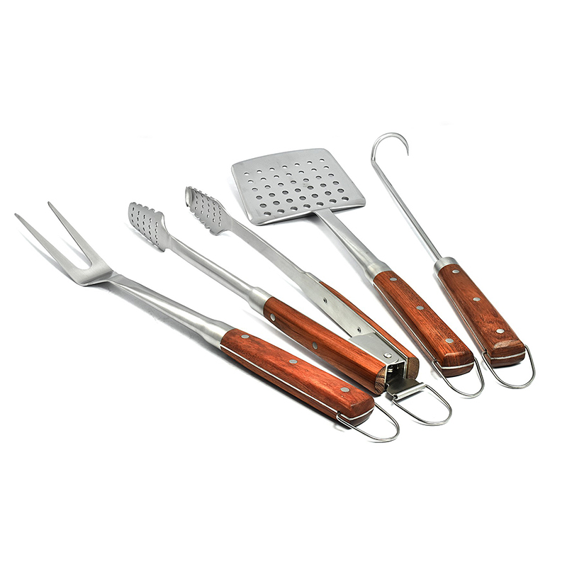 4pcs Bbq Tools Set With Rosewood Handle