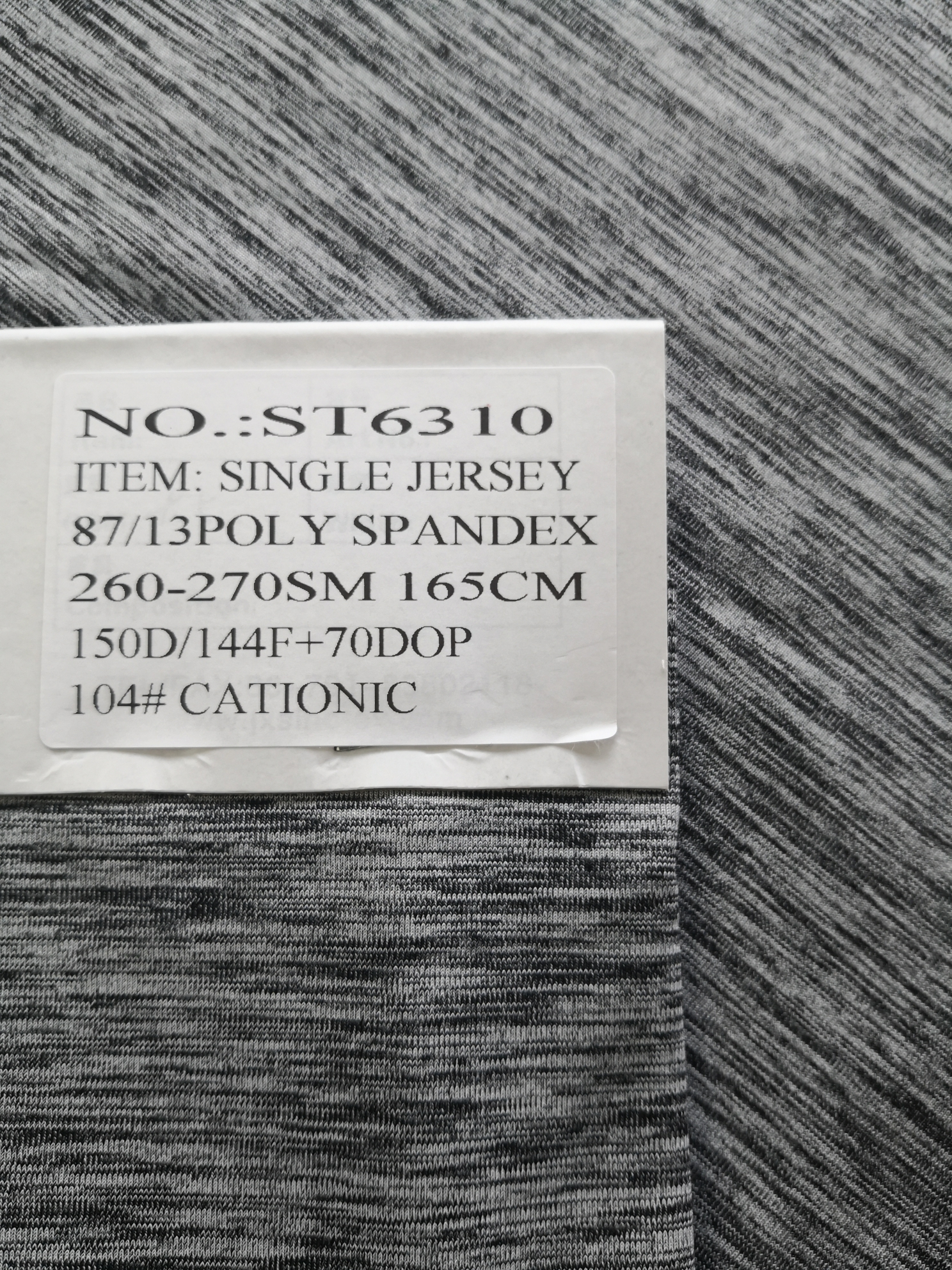 87%polyester 13%spandex Single Jersey 270gsm 165cm