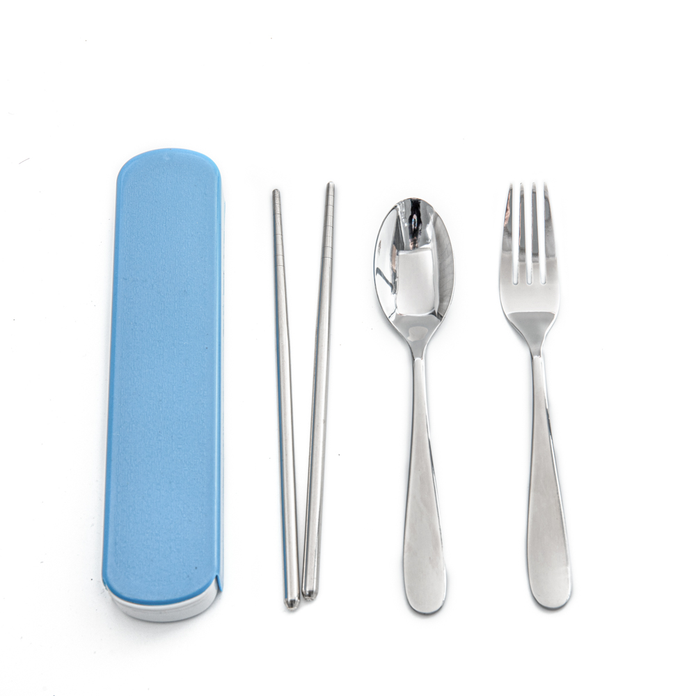 Outdoor reusable outdoor camping 3 in 1 chopstick travel silverware with eco case and logo travel cutlery lunch eat set