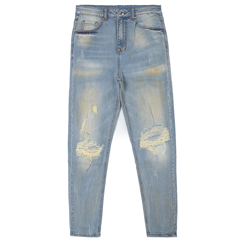 Hot Sale Ripped Distressed Style Men Jeans Whisker Monkey Wash Casual Pants Boyfriend G2086-Z