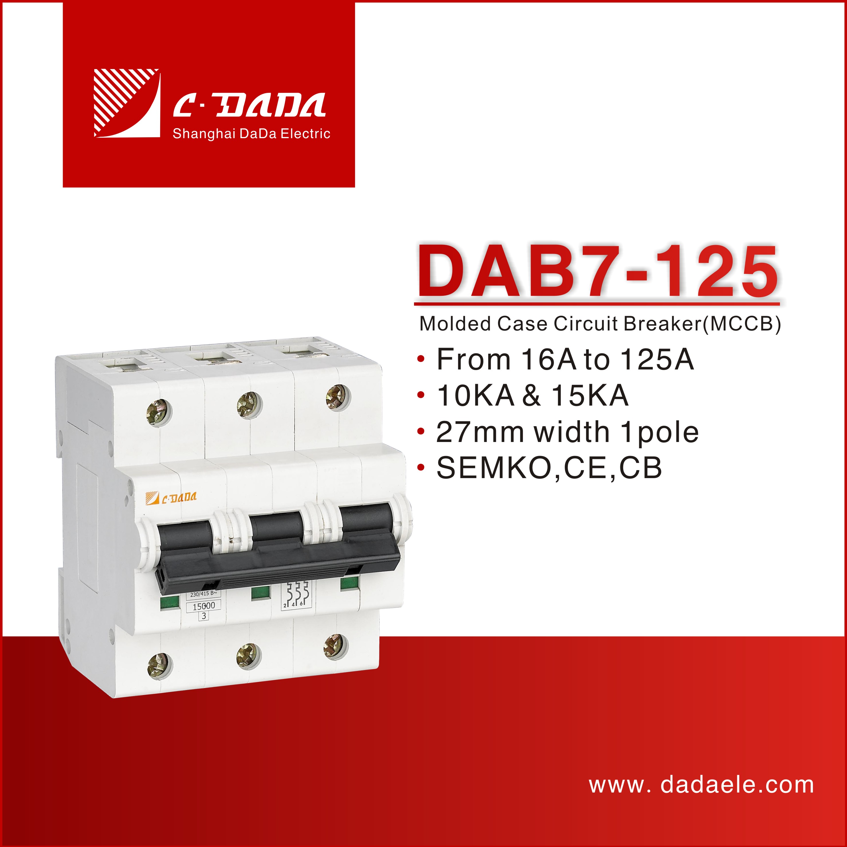 MCB DAB7-125 Miniature Circuit breaker 15KA 27mm