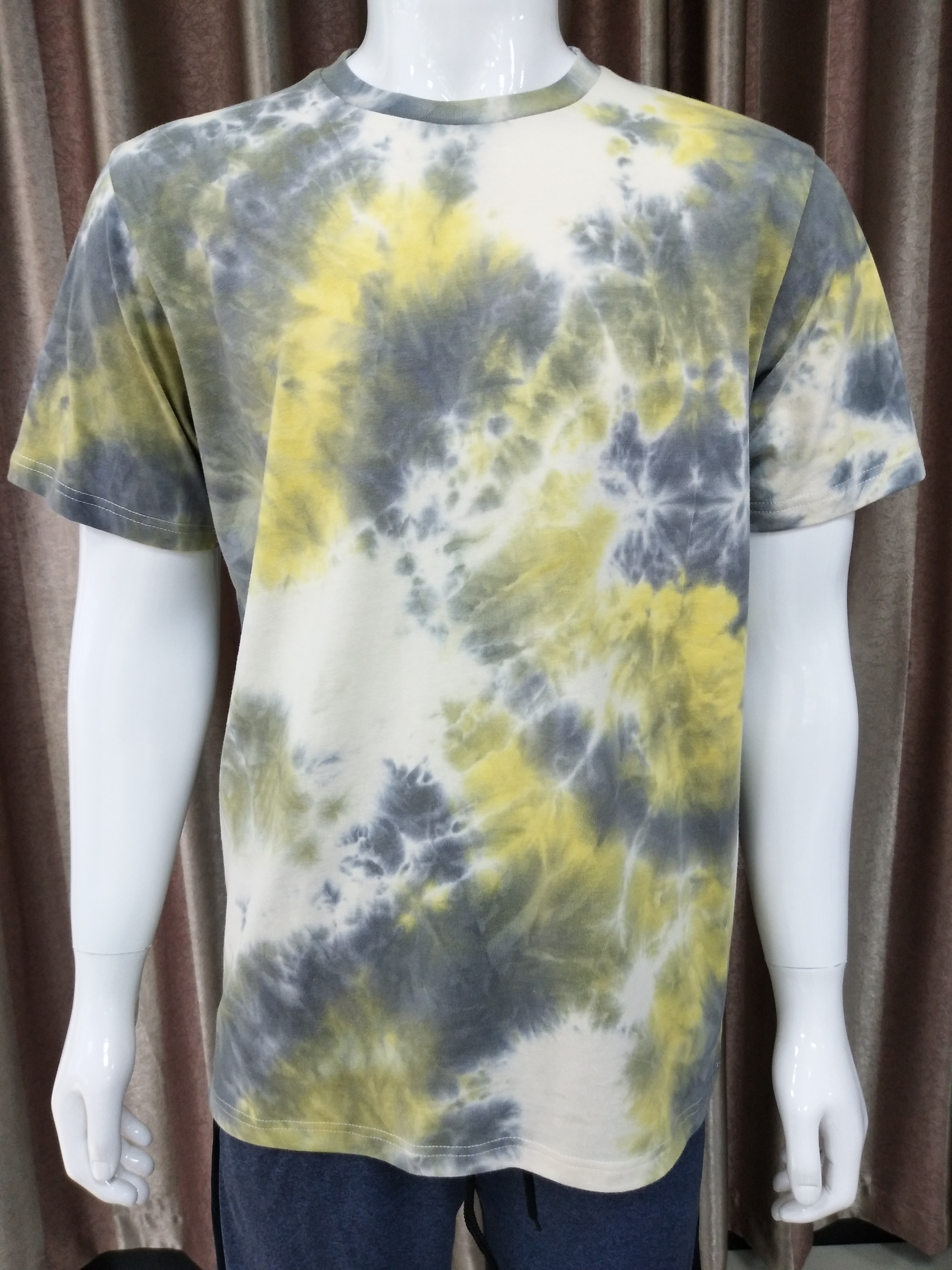 Grey fabric tie dyed colorful pullover T SHIRT