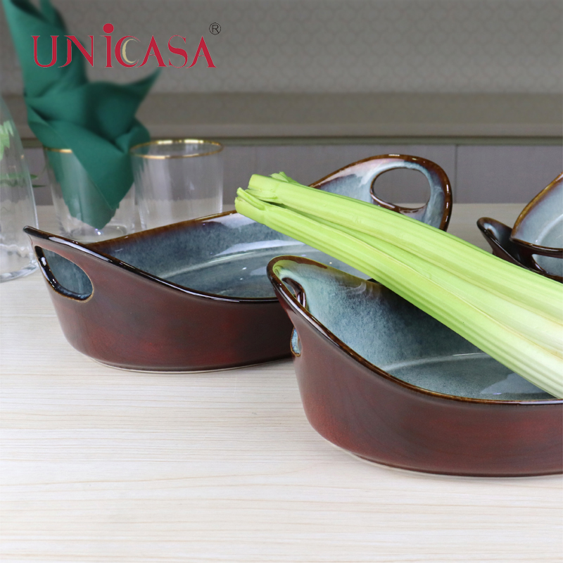 Ceramic Bakeware Oval Baking Dish Baking Pan Oval Baking Tray With Handle