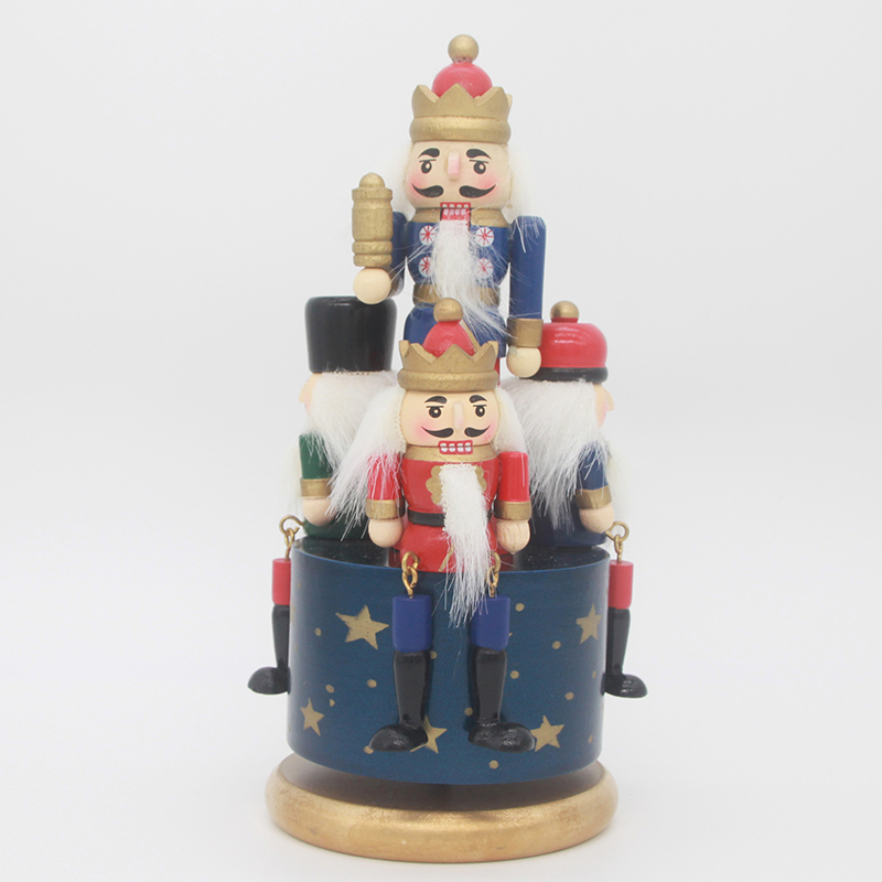 Christmas Wooden Guard Decorations Nutcracker Decor with 4 Soldier Toy Music Box Gift 8.27x3.35in