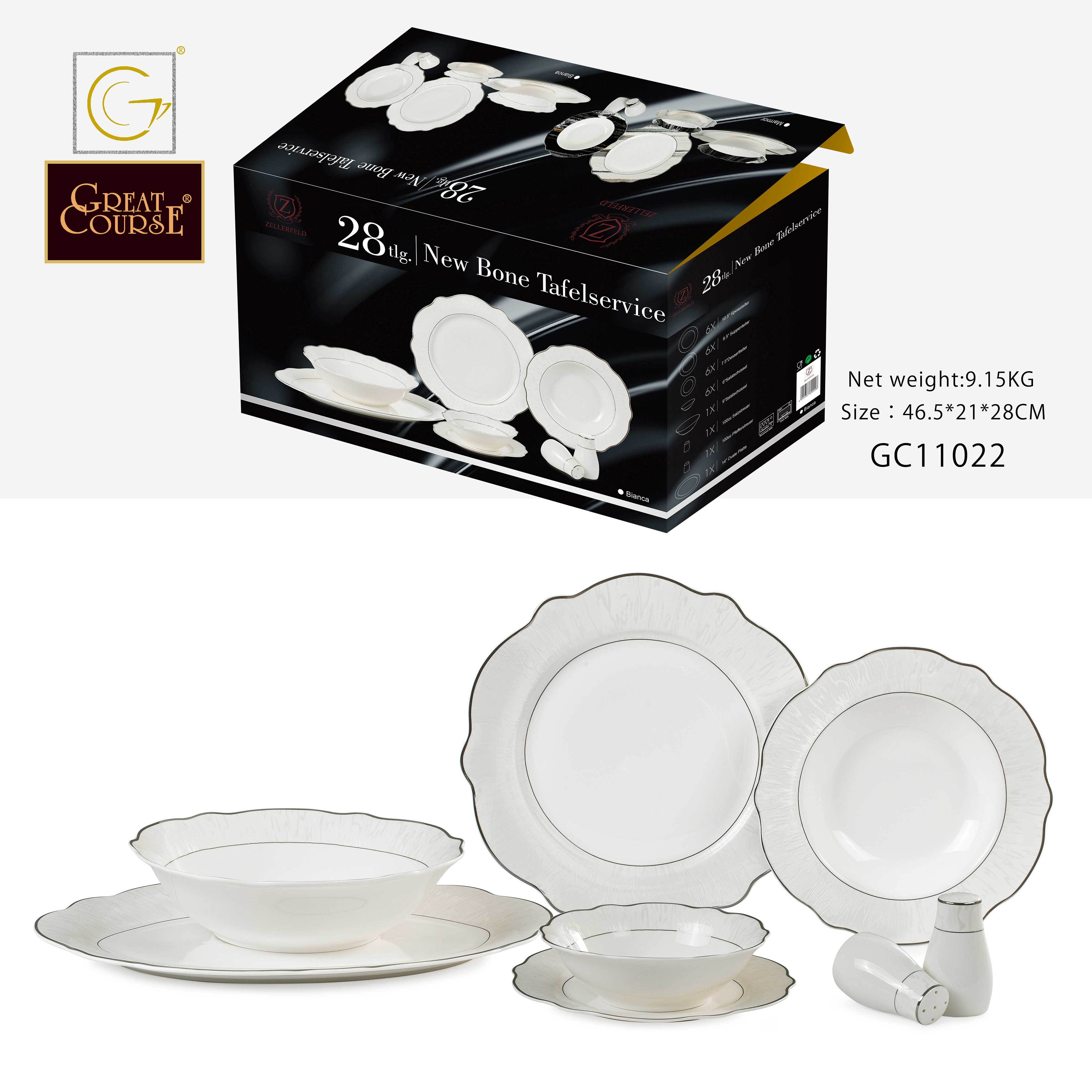 28PCS HK SHAPE DINNER SET（new bone）