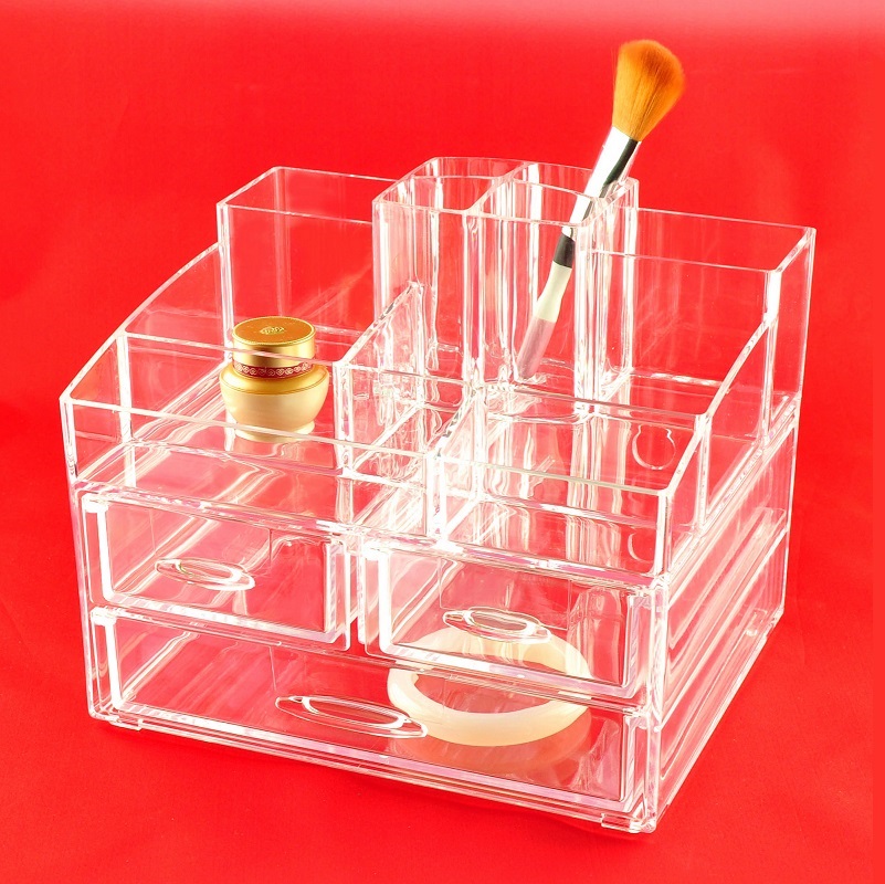 Clear Makeup Storage Tray dresser organizer tray Acrylic Cosmetic Organizer with 3 Drawers