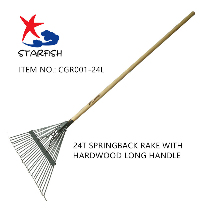 Springback Rake With Wood Long Handle