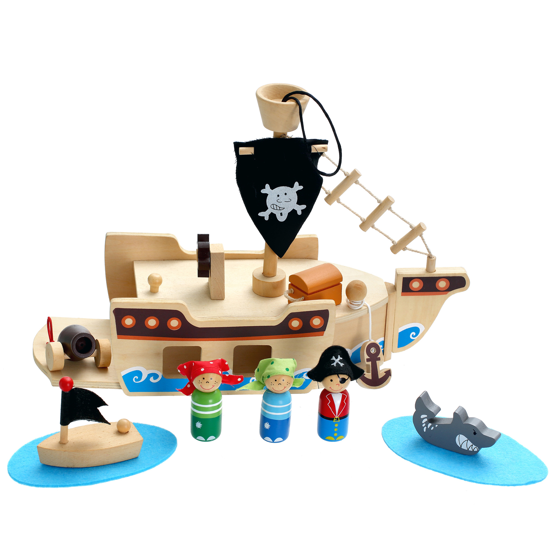 Lindatoy wooden pirate boat playset pretend play baby toys for toddler kids childen ages 2 3 4 5 6