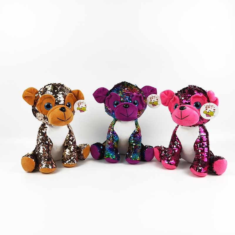Plush dog toy soft stuffed reversible sequins dog