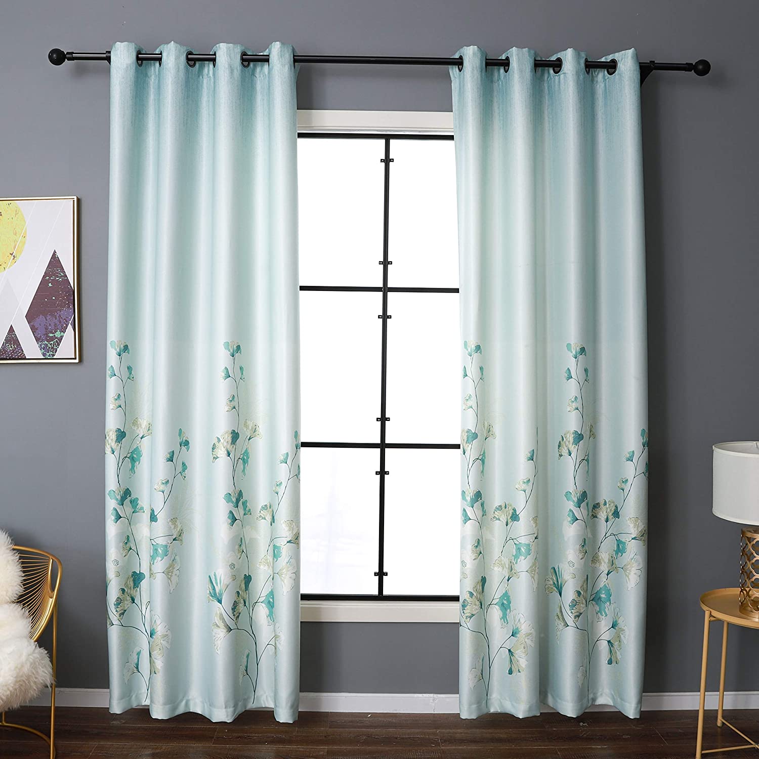 Ginkgo Leaves Printed Bedroom Darkening Curtains