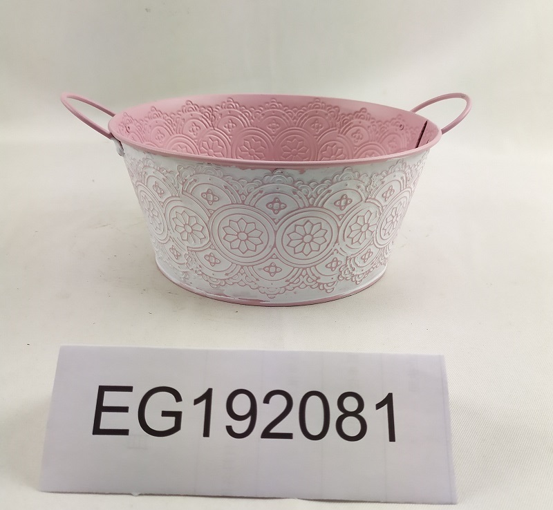Oval With Embossing Light Green With White Washed Flower Pot/Vase/Plant