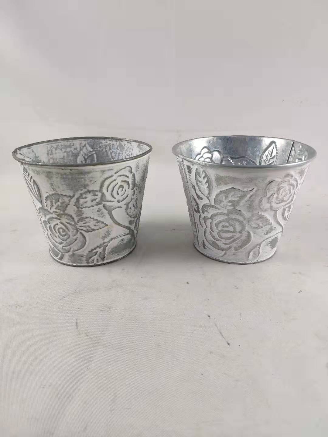 Round With Rose Embossing Light Grey Matt/Pink /Light Purple With White Washed Vase/Flower Pot/Planter