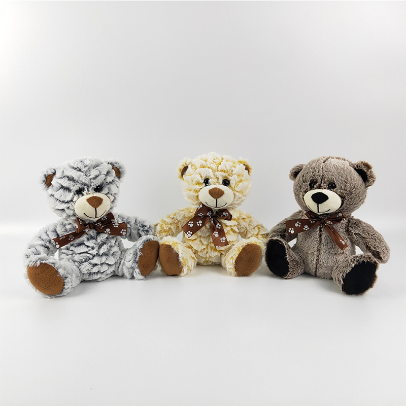Plush sitting bear with bow soft bear toy
