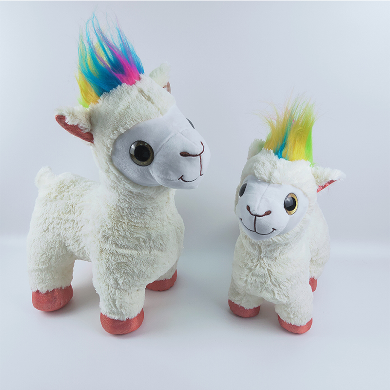 Plush standing llama toy soft stuffed llama with big shinny eyes plush colorful hair alpaca