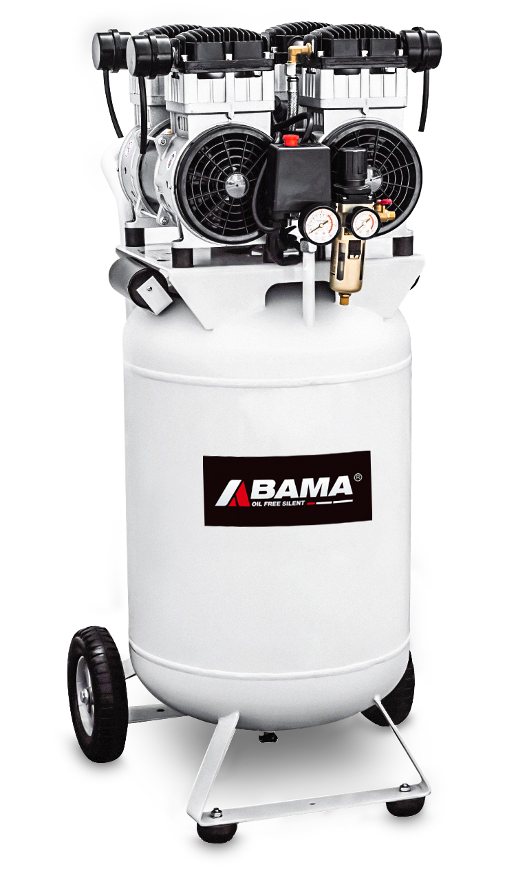 Oil Free and Silent Air Compressor with Twin Pumps and Vertical Tank
