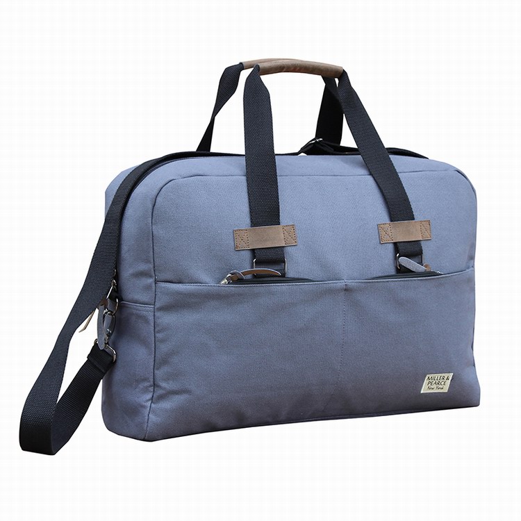Denim blue 100% cotton long shoulder strap travel bag
