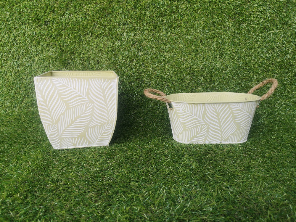 Oval With Rope Ears Leaf Embossing Green/Pink /Purple /Light Green /Green With White Washed Flower Pot /Bowl/Planter