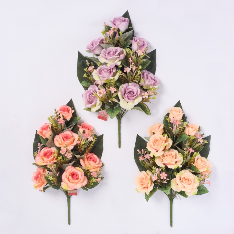 fabric rose bush x14 stems