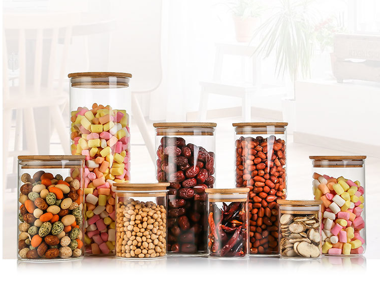 Clear Glass Storage Jar With Bamboo Lid Set of 5