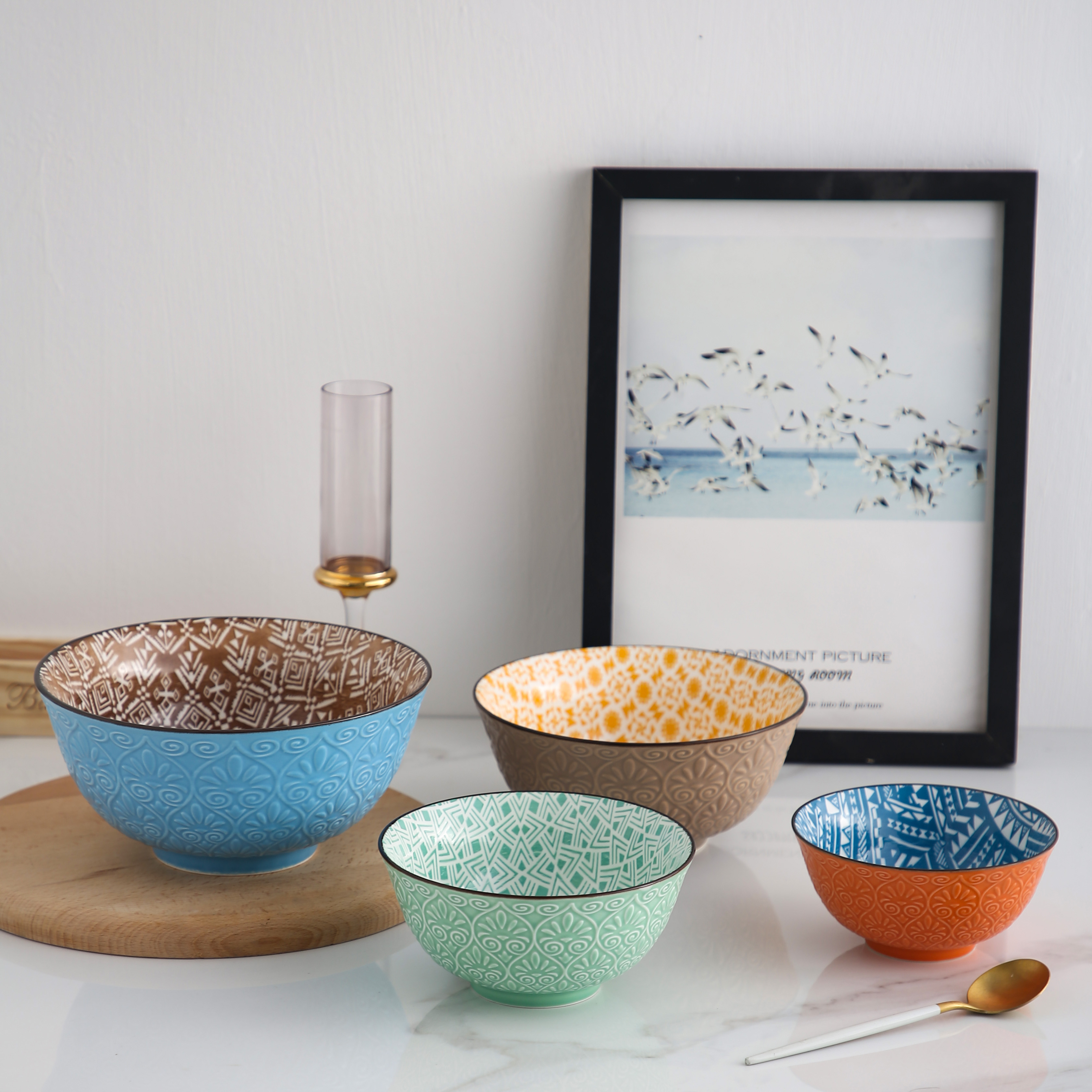 Color Home Kitchen Bols Exquisite Printed Porcelain Bowl For Home Hotel