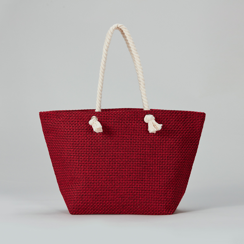 wholesale reusable high quality casual flax-like fiber red shopping bag with handle