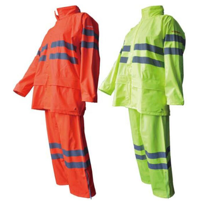 AZO-Free Waterproof High Visibility Reflective PU/Polyester Safety Rain Suit
