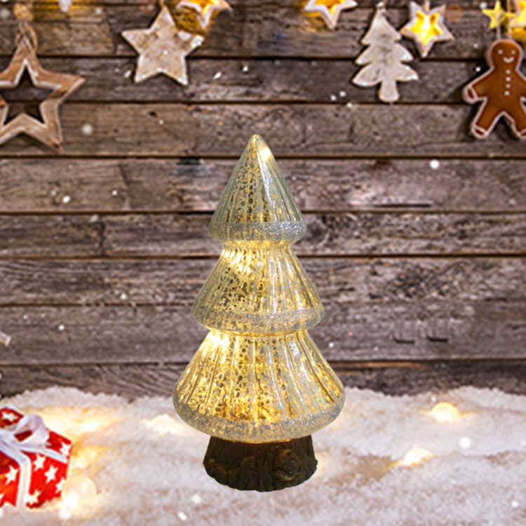 Illuminated glass tree top Christmas ornament tabletop decoration