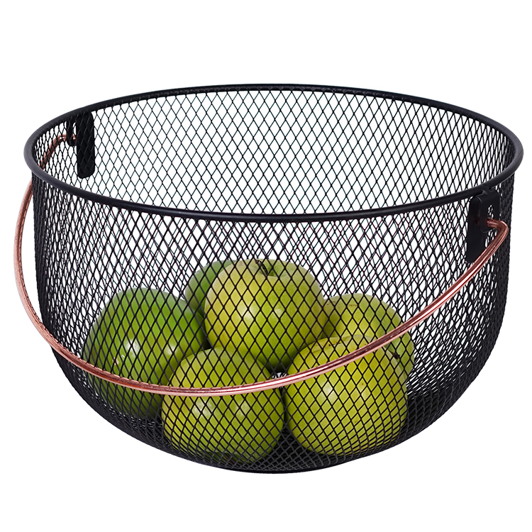 Black Color Large Capacity Steel Mesh House Storage Fruit Basket