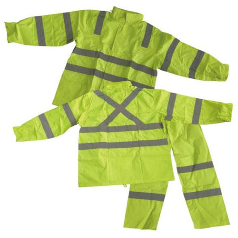 AZO-Free Waterproof High Visibility Reflective 190T Polyester/PVC Safety Rain Suit