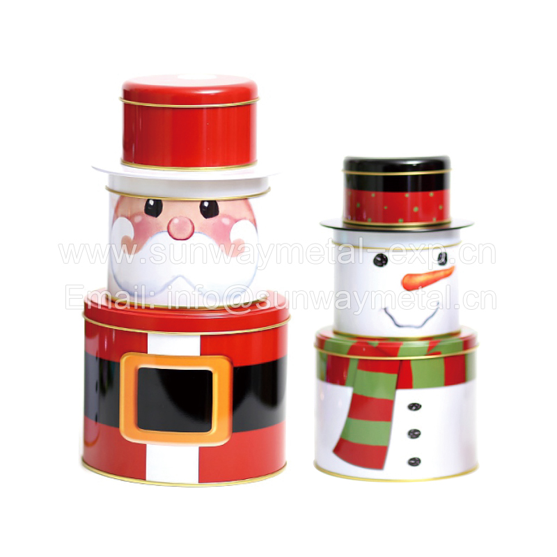 3 pcs santa and snow man Christmas Tin Box Set