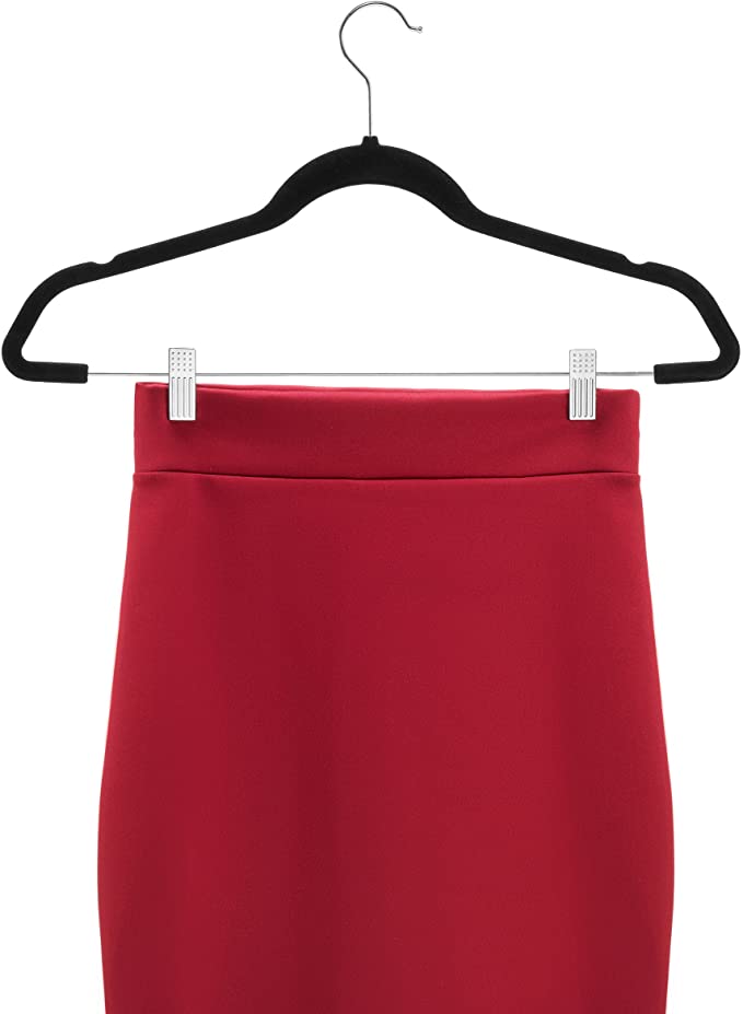 Velvet Hangers Skirt Hangers Pants Hangers with Clips and Swivel Hook - Black