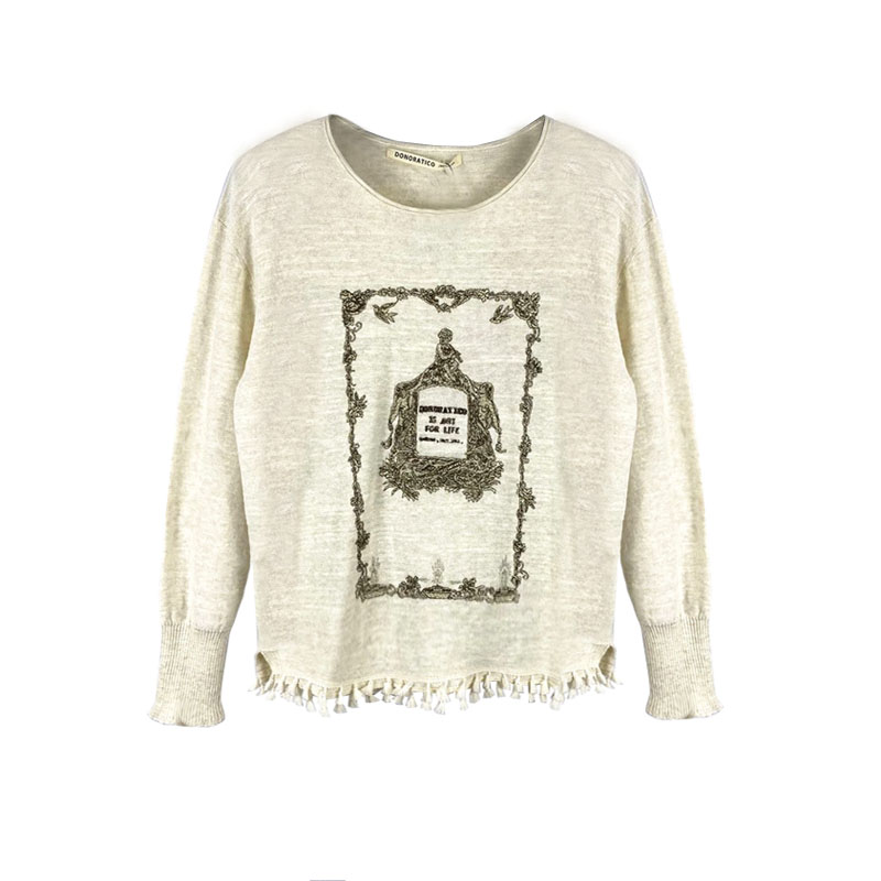 Women's Crewneck Linen Embroidered pullover Sweater
