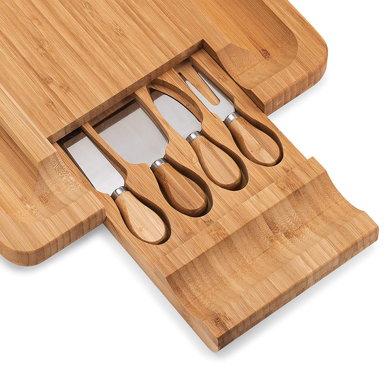 Organic Bamboo Cheese Board with Knife Set Bamboo Serving Tray with Cutlery for Sale