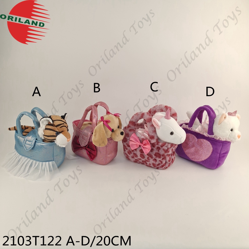 Plush animals in handbag novelty plush stuffed toy customised soft toys