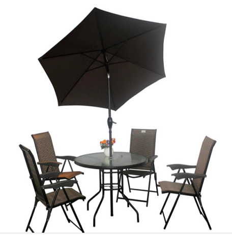 Garden Dining Set with parasol, 4 Seater Metal Set Dining Table and Foldable Chairs with umbralle