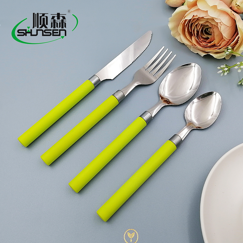 2040 Green color plastic handle stainless steel flatware