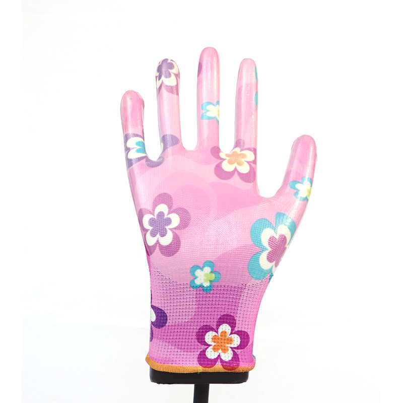 Glove Nitrile-13g Floral Polyester Shell Smooth Nitrile Coated Glove Working Gloves