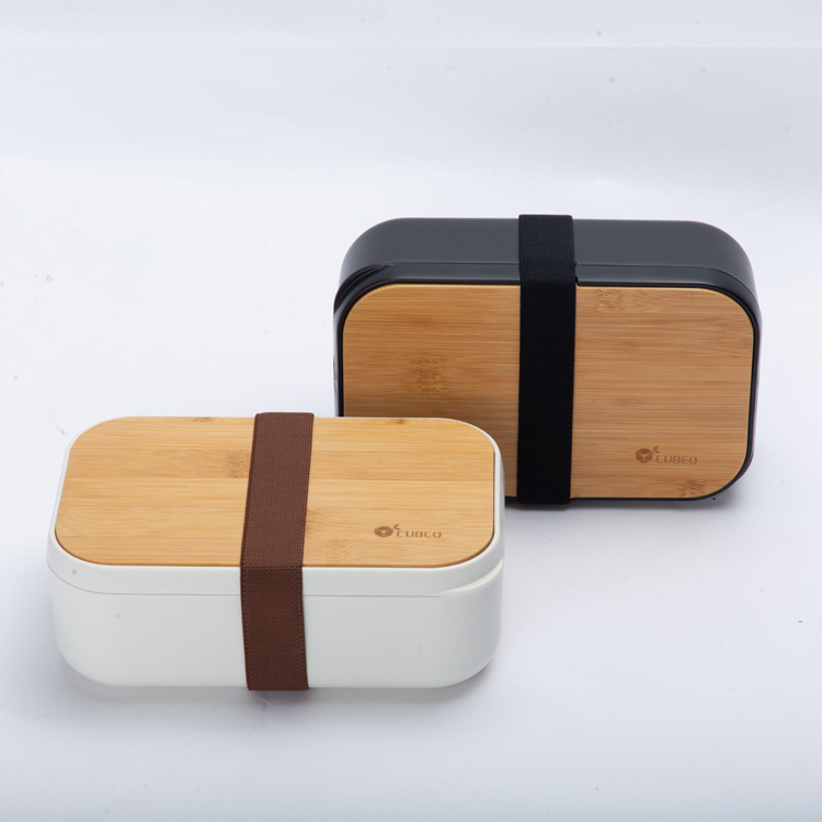 American style Bamboo lid lunch bento box storage box with cutlery plastic container