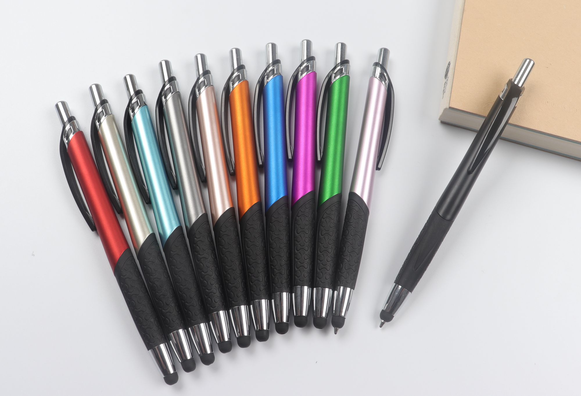 Stylus Ball pen Pearl candy colour barrel with black grop and clip ,black touch head