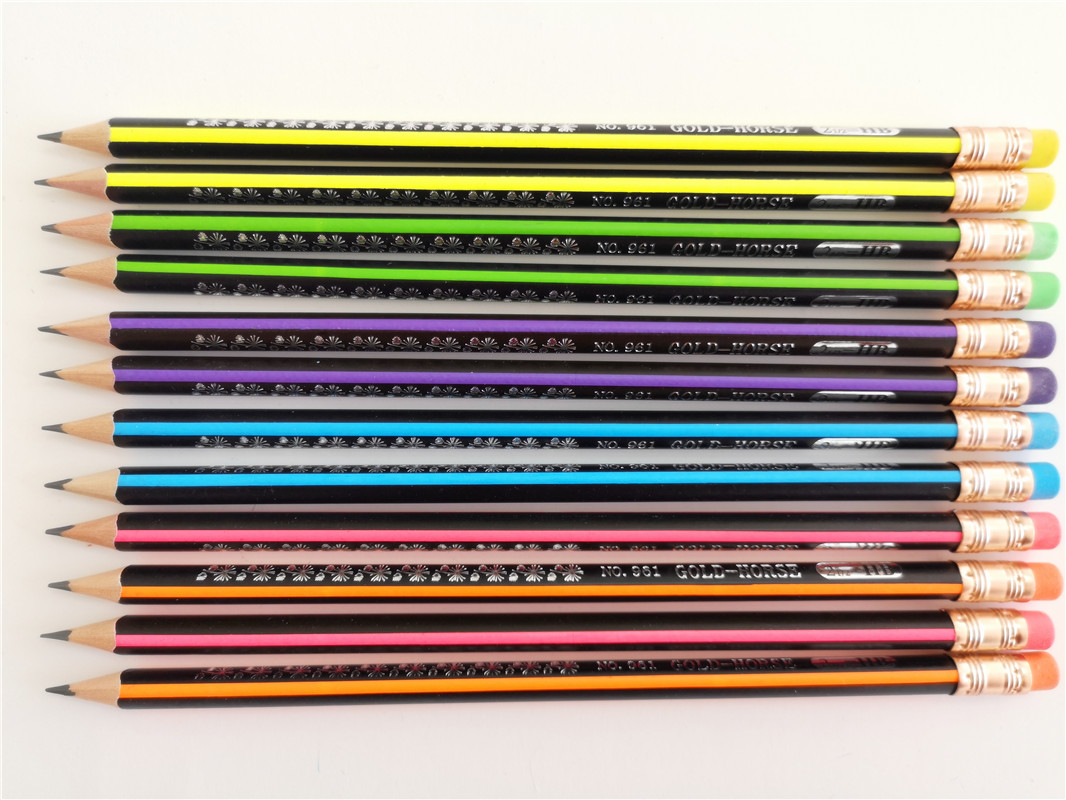 HB striped pencil with eraser