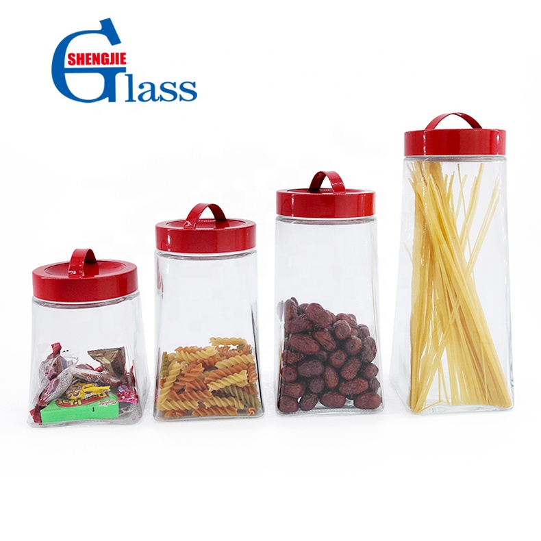 Fancy Glass Coolie Sugar Canister Set With Handle Tin Lid